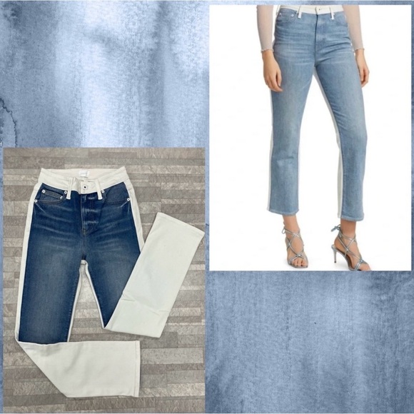 Jonathan Simkhai River High-Rise Straight Jean Two-Tone White/Blue - Picture 1 of 3